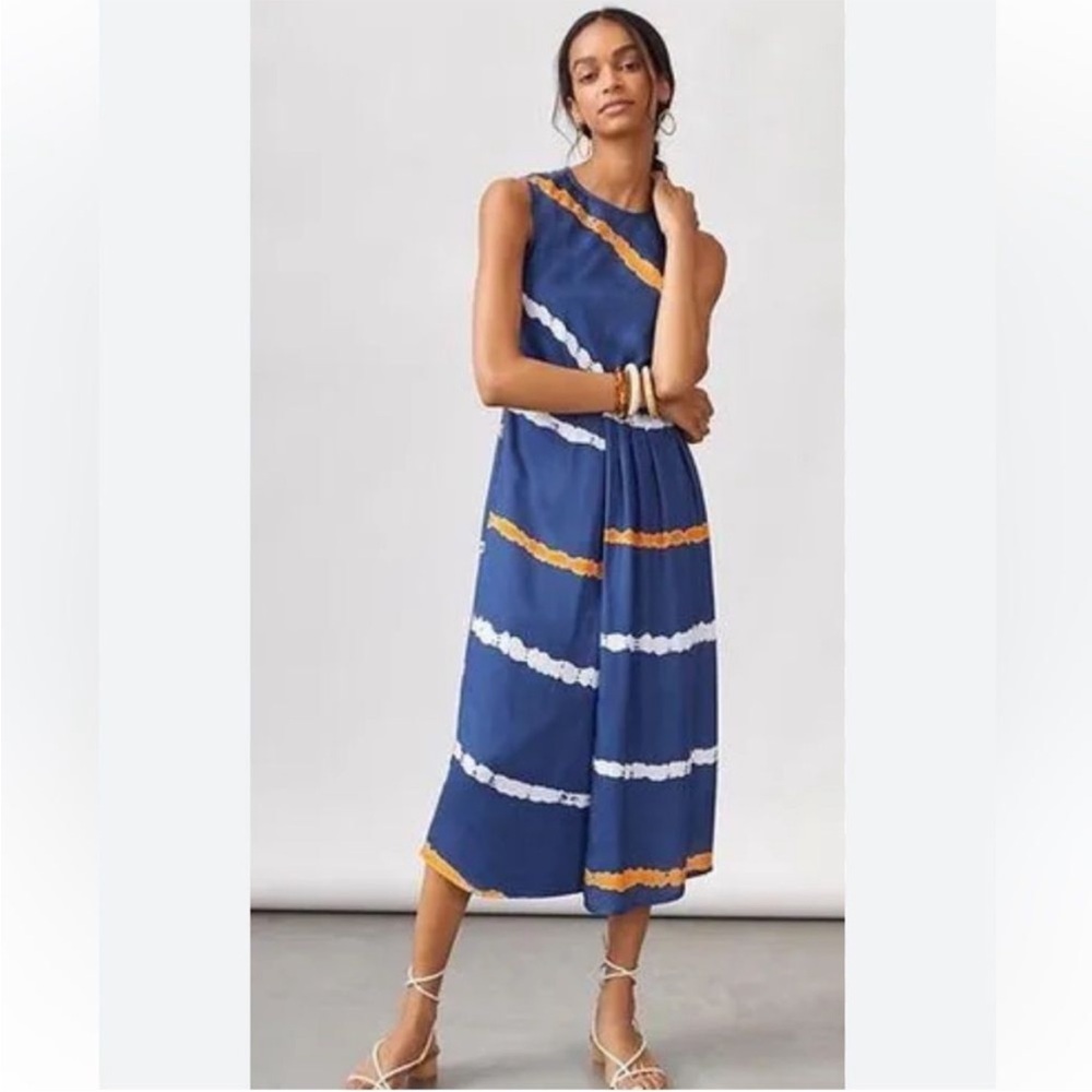 Anthropologie ATSU Ocean Tide Blue Tie Dye Midi Dress